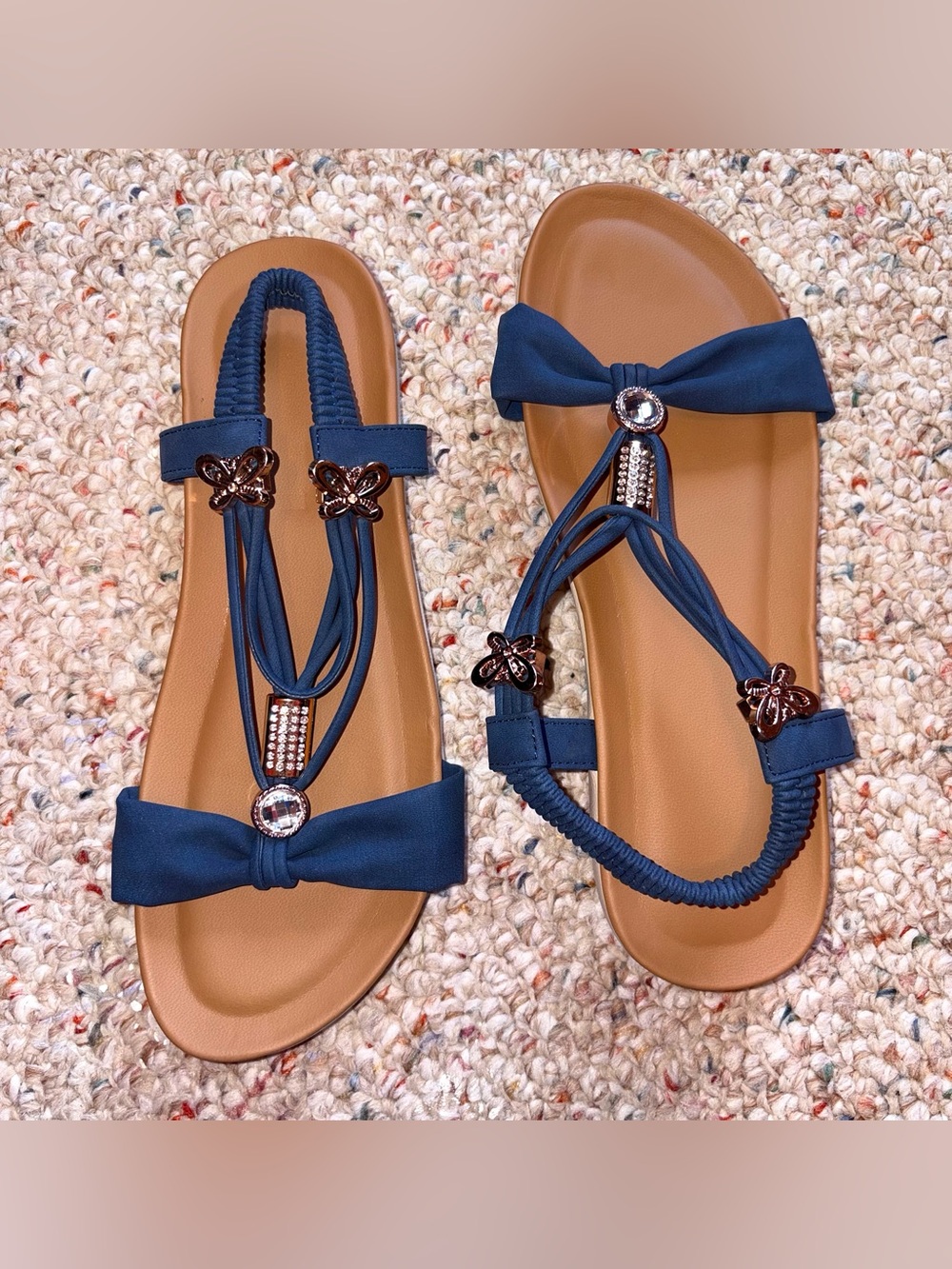 Women’s Rose Gold Blue Embellished Sandals NWOT Size 9
